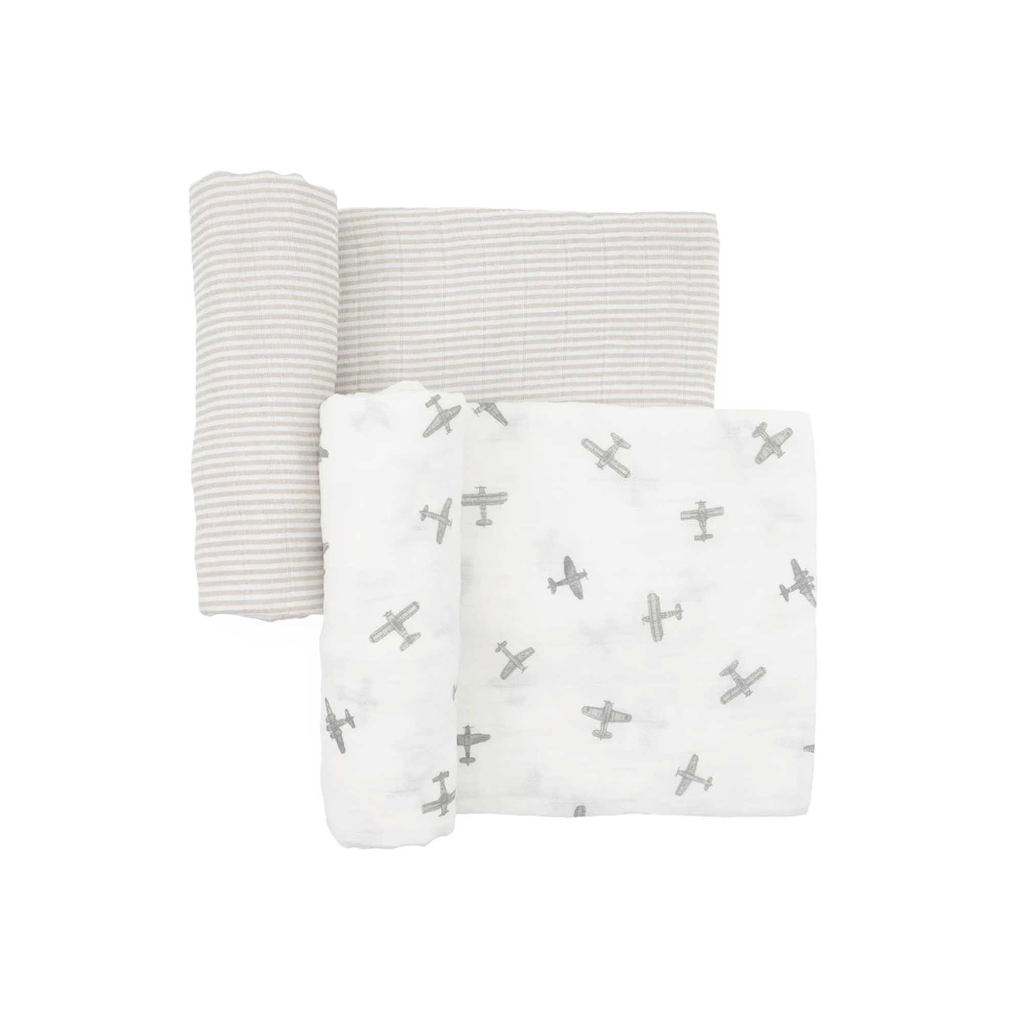 Little Unicorn Organic Cotton Muslin Swaddle Blanket 2 Pack – Pewter Planes